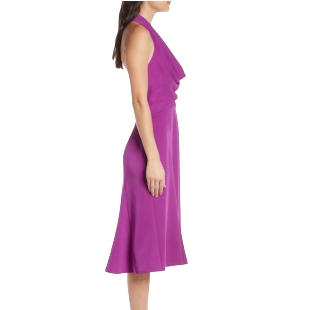 Harlyn Orchid Fit and Flare Halter Dress Plunging Drape Neckline Open Back XL - Picture 2 of 12